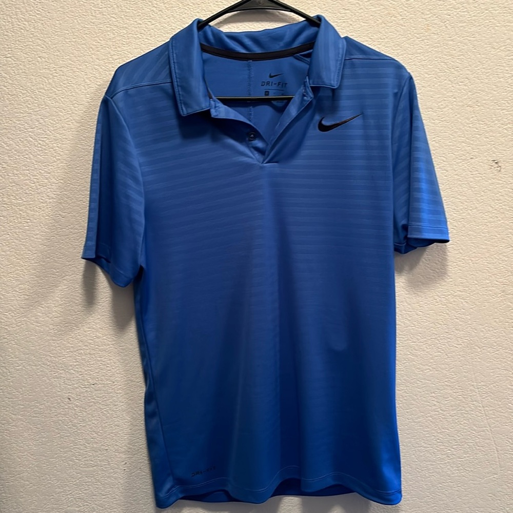 Nike Mens Golf dry Fit Polo Shirt Blue athletic black swoosh size small